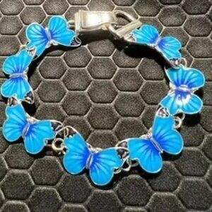 Butterfly Bracelet Blue and Silver-18K White Gold Plated